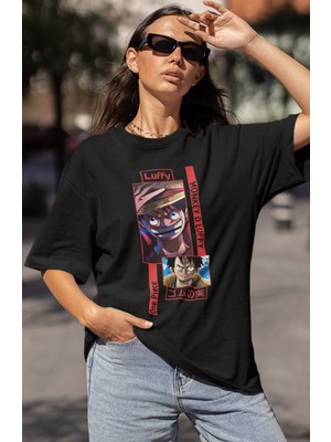 Sevbano Monkey D. Luffy Baskılı Unisex Oversize One Piece Anime Karakter Tişört