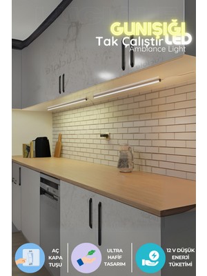 Mutfak Tezgah Altı LED Işık Bar, Günışığı, Yapışkanlı, 1 Metre