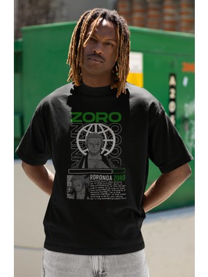 Sevbano Tasarım Roronoa Zoro Baskılı Unisex Oversize One Piece Anime Dizi Karakter Tişört