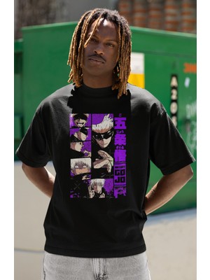 Sevbano Tasarım Gojo Satoru Baskılı Unisex Oversize Jujutsu Kaisen Anime Dizi Karakter Tişört