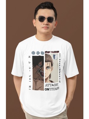 Sevbano Eren Yeager Attack On Titan Baskılı Unisex Oversize Anime Dizi Karakter Tişört