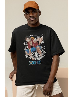 Sevbano Monkey D. Luffy Baskılı Unisex Oversize One Piece Anime Karakter Tişört