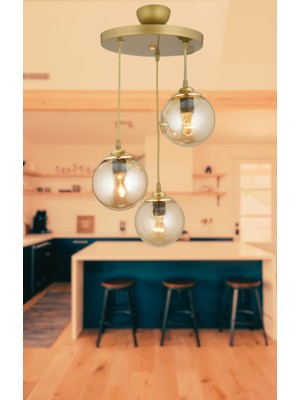 Sonsuz Sarkıt Tepsi Eskitme 3'lü Bal Glop Top Camlı Lüks Avize