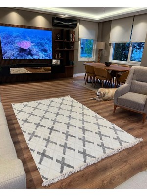 Doğuş Peluş Halı Doğuş Modern Gri Kabartma Desenli Saçaklı Makine Halısı