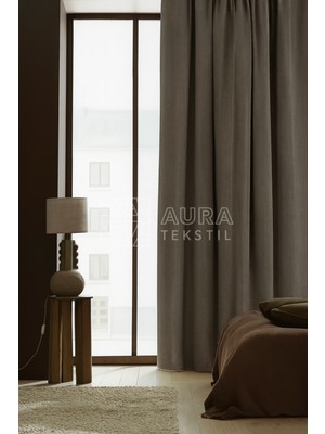 Fluiana Naturel Keten Fon Perde  Keten|vizon Rengi Düz Dikim (Pilesiz)