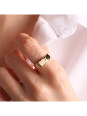 Sembol Gold 14K Altın Şövalye Yüzük (Kişiselleştir) Dikdörtgen 0,6 cm
