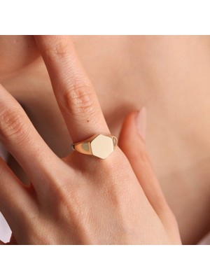 Sembol Gold 14K Altın Şövalye Yüzük (Kişiselleştir) Altıgen 1,0 cm