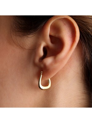 Sembol Gold Altın Küpe 14K 585 Parlak Çanta Tasarım  1,8 cm Zarif Küpe Bombeli