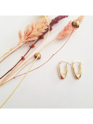 Sembol Gold Altın Küpe 14K 585 Parlak Damla Tasarım 2.0 cm Zarif Küpe