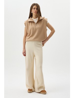 Rays Krem Geniş Paça Triko Kadın Pantolon 23274