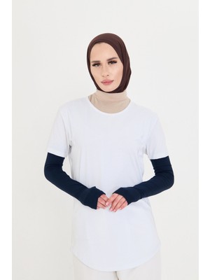Hürrem Bone Lacivert Tesettür Parmak Geçmeli Kolluk Viskon Düz 1024_02