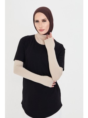 Hürrem Bone Bej Tesettür Parmak Geçmeli Kolluk Viskon Düz 1024_12