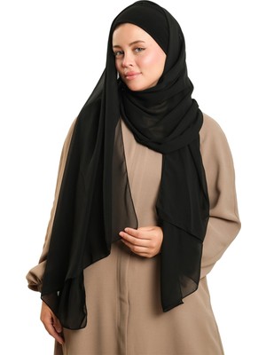 Hürrem Bone Siyah Pratik Hazır Geçmeli Bone Şal Şifon Düz 2506_01