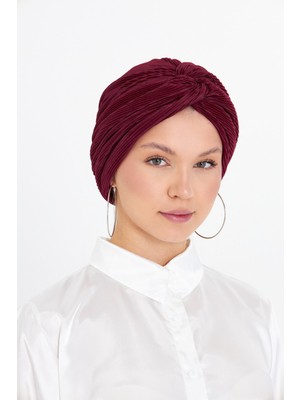 Hürrem Bone Bordo Çapraz Büzgülü Tesettür Bone Fukuro Piliseli 2512_16