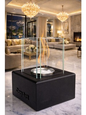 CopArt Muko Siyah Masaüstü Beton Şömine - 1 Lt Bioetanol Yakıt Hediye