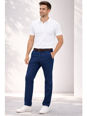 Varetta Erkek Lacivert Yazlık Kot Pantolon Klasik Kesim İtalyan Yandan Cepli