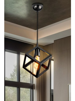 Şık Siyah Küp Sarkıt Avize, Modern ve Zarif Aydınlatma Seçeneği