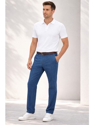 Varetta Erkek Mavi Yazlık Kot Pantolon Klasik Kesim İtalyan Yandan Cepli