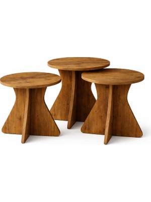 Sylar Açık Çam Darbuka Zigon Sehpa Takımı (3’lü)