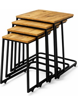 Sylar Eko Çam 4’lü C Zigon Sehpa Seti – Metal Ayaklı