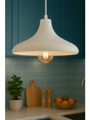 Rustik Beyaz Tekli Avize, Şık ve Modern Salon ve Mutfak Sarkıt Lambası