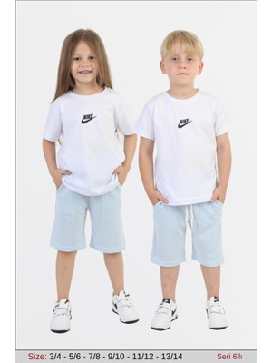 Mavi Boncukk Çocuk Yazlık Tişört Şort Takımı - Unisex 2'li Kombini