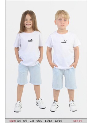 Mavi Boncukk Çocuk Yazlık Tişört Şort Takımı - Unisex 2'li Kombini