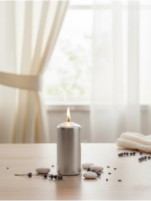 Silindir Mum Gümüş 3.5 × 8 Cm