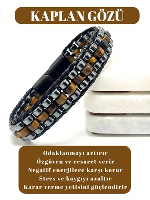UltraMint Doğal Kaplan Gözü Taşlı Erkek Bileklik, Kilitli ve Şık Tasarım