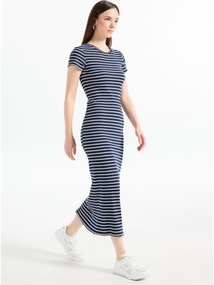 Vero Moda Bisiklet Yaka Lacivert Uzun Kadın Elbise Vmsea Ss 7/8 Dress Jrs