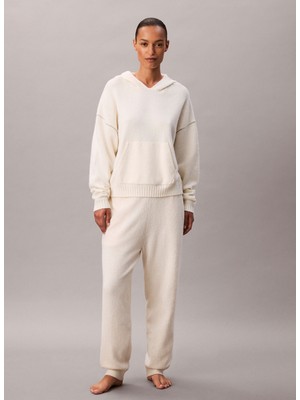 Calvin Klein Beyaz Kadın Kapüşonlu Standart Fit Sweatshirt Plush Hoodıe.