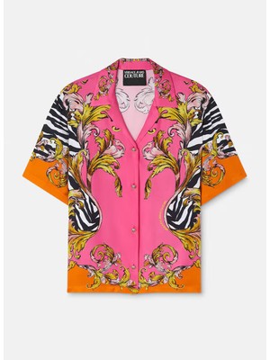 Versace Jeans Couture Standart Gömlek Yaka Çizgili Pembe Kadın Gömlek 78HAL2P9