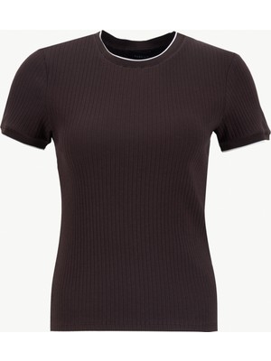 Fabrika Bisiklet Yaka Düz Kahve Kadın T-Shirt F6SL-TST0231