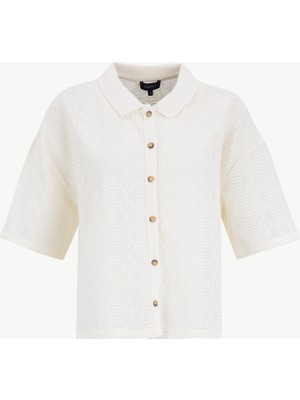 Fabrika Loose Fit Gömlek Yaka Ajurlu Bej Kadın Gömlek F6SL-GML0228