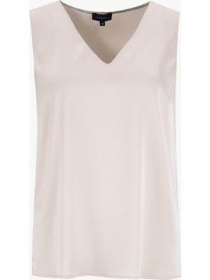 Fabrika V Yaka Düz Bej Kadın Bluz F6SL-BLZ0196