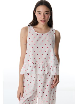 Penti Kırık Beyaz Red Hearts Atlet Pijama Üstü
