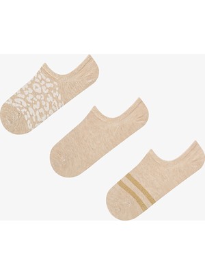 Penti 3 Çift Burun Dikişsiz Pamuklu Renkli Leopar Desenli Sneaker Çorap