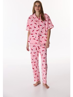 Penti Pembe Just Chill Pamuklu Gömlek Pantolon Pijama Takımı