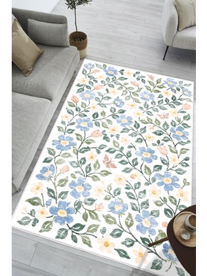 Pelura Halı Floral Eskitme Desen Dijital Baskılı Yıkanabilir Kaymaz Şönil Halı Salon Oturma Odası Halısı Mutfak Halısı Yolluk