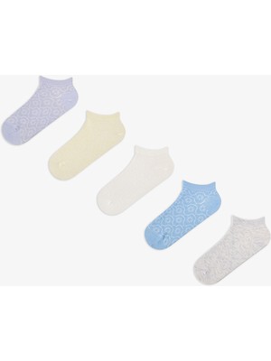 Penti 5 Çift Burun Dikişsiz Pamuklu Renkli Kendinden Desenli Patik Çorap