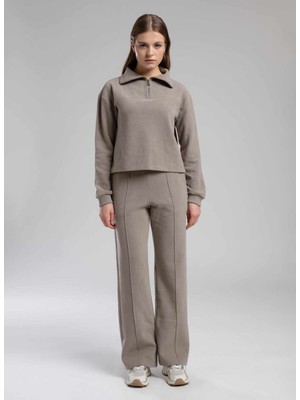 Lee Cooper Dik Yaka Düz Vizon Kadın Sweatshırt 261 Lcf 241015 Vegas Vızon