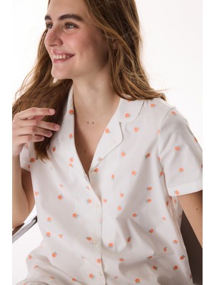 Penti Kırık Beyaz Peach Pamuklu Gömlek Pantolon Pijama Takımı
