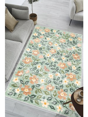 Pelura Halı Floral Eskitme Desen Dijital Baskılı Yıkanabilir Kaymaz Şönil Halı Salon Oturma Odası Halısı Mutfak Halısı Yolluk