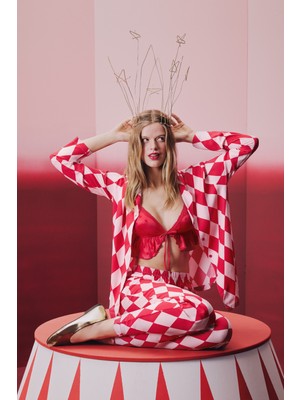 Penti Kırmızı Layla Gömlek Pantolon Pijama Takımı