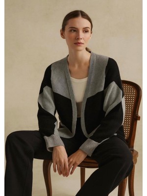 Yuga Knitting Kadın Kare Desenli Tasarım Kalın Yumuşak Dokulu Triko Hırka Ceket
