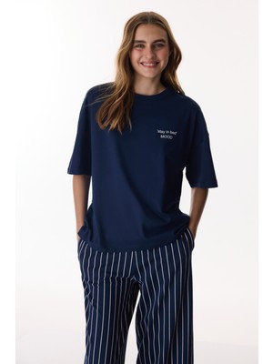 Penti Lacivert Cozy Stripes Pantolon Pijama Takımı