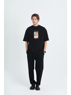 Saw Urbanity Sunflowers Oversize Tişört Erkek Siyah - Van Gogh Edition