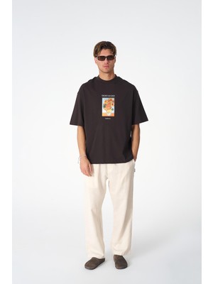 Saw Urbanity Sunflowers Oversize Tişört Erkek Kahverengi - Van Gogh Edition