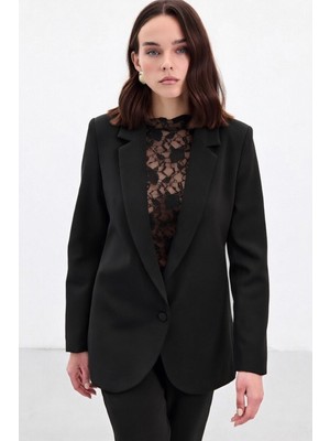 Sateen Düğmeli Klasik Ceket - Siyah