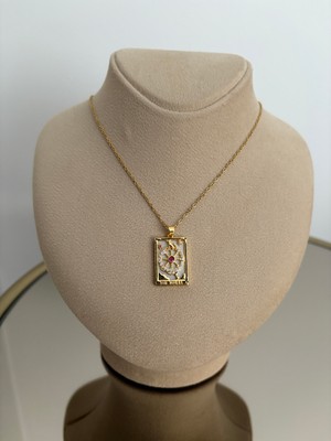 Laris Accessories Pembe Taşlı Gold Çark Model Tarot Çelik Kolye